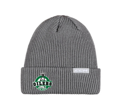 CCM Youth High Cuffed Beanie Grey - BOW MARK OILERS