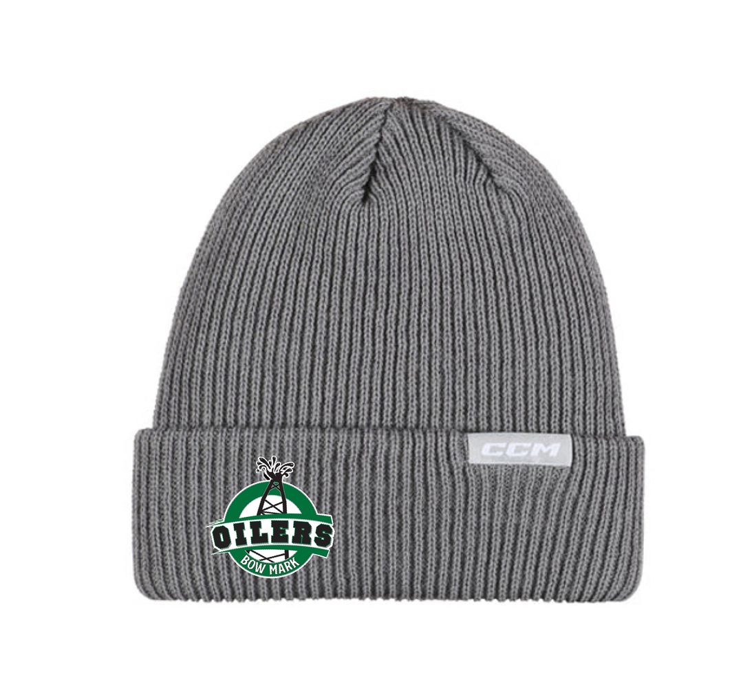 CCM Youth High Cuffed Beanie Grey - BOW MARK OILERS