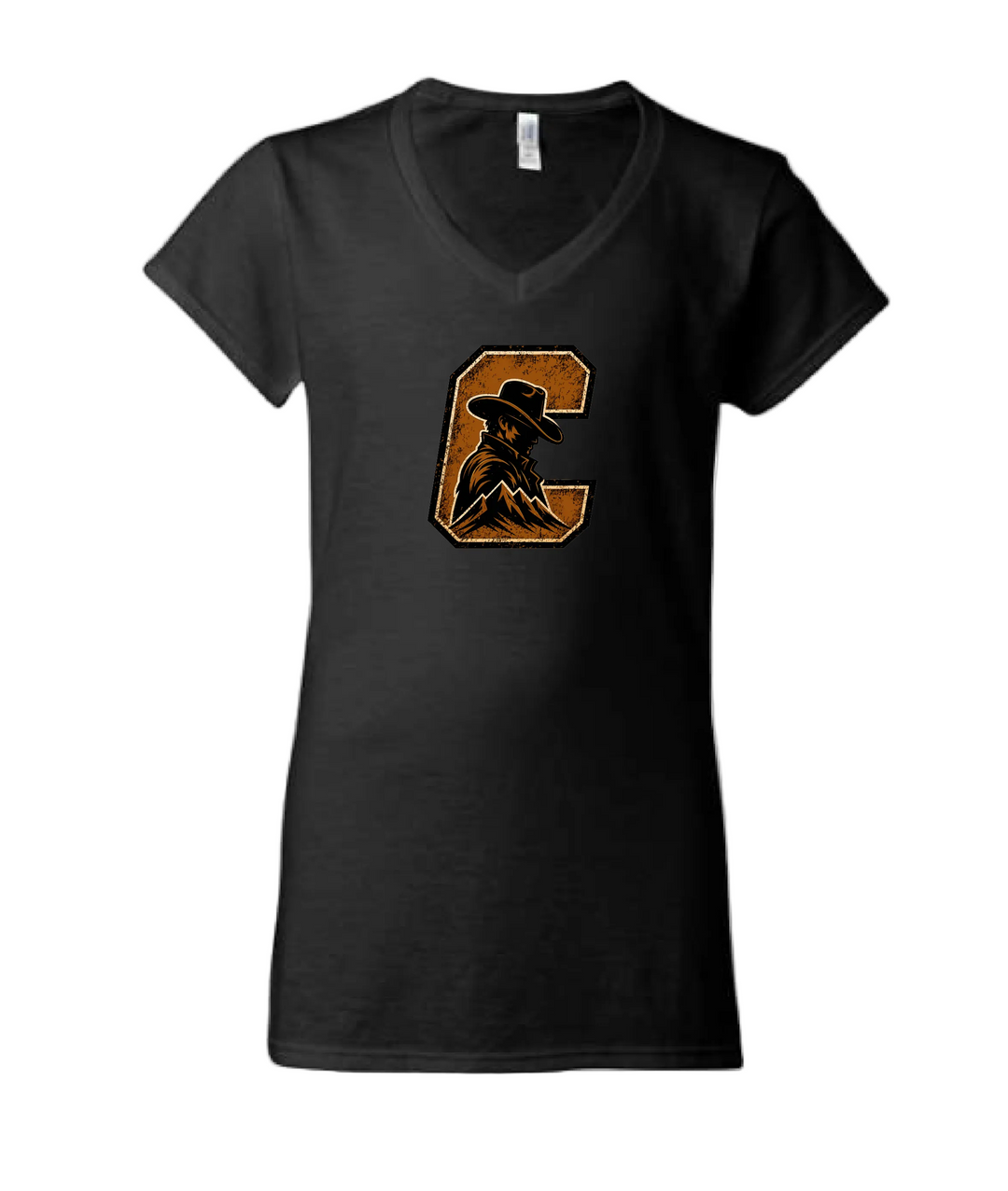 Soft Style V-Neck Ladies Tee- CLARESHOLM COWBOYS